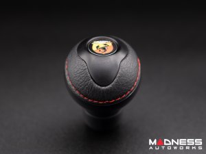 FIAT 500 Gear Shift Knob - Black Italy - Black Base/ Black Leather Top + ABARTH Logo